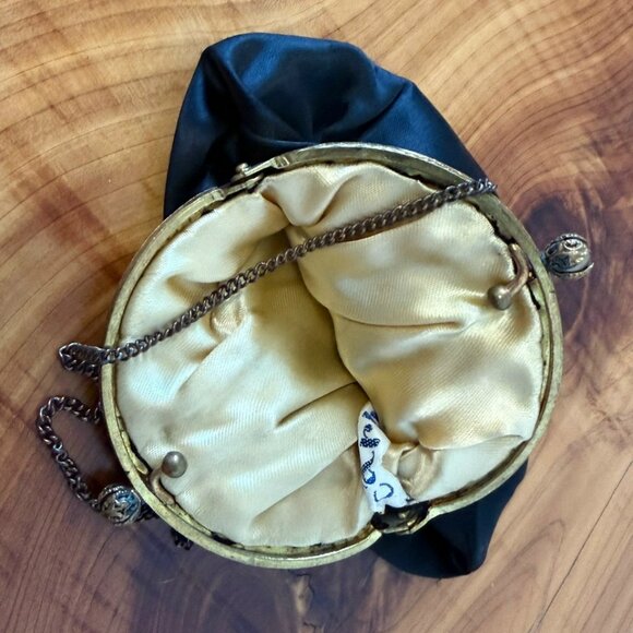 Carty Paris Vintage Floral Embroidered Black Satin Mini Purse - Picture 5 of 10